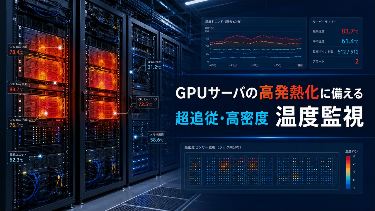 GPUサーバの熱対策と高密度温度監視システムのイメージ